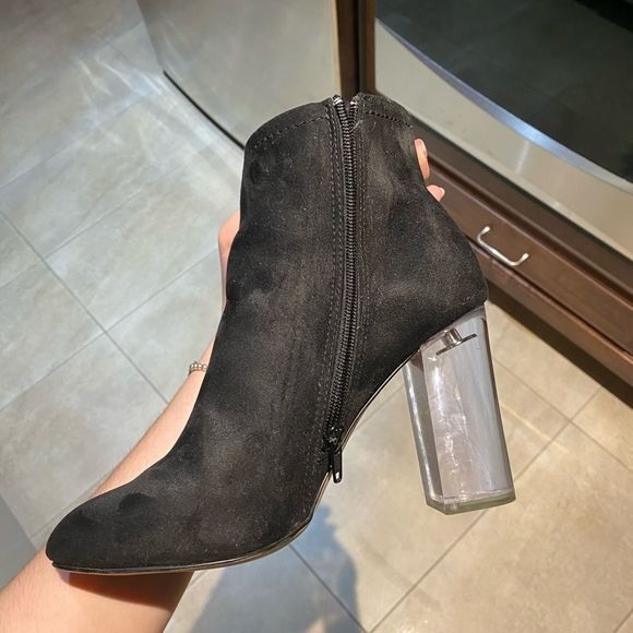 Nubuck black booties with clear glass heel - Picture 3 of 7